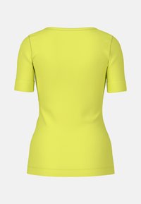 Kurzärmliges, runden Ausschnitt-Oberteil in leuchtendem Gelb, aus einem dehnbaren Material mit glatter Textur und mit umgeschlagenem Ärmel-Design.