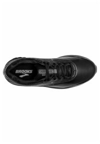 Schwarzer Sportschuh mit einer strukturierten Lederoberfläche, Schnürsenkeln und gepolstertem Innensohle. Hat eine geschwungene Zehenpartie und ein dezentes Logo an der Zunge.