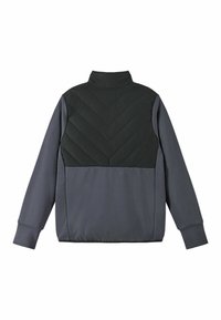 Giacca imbottita con colletto alto; presenta un retro trapuntato a zigzag nero e lati grigio scuro; tessuto morbido con polsini elasticizzati.