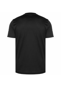 Zwarte korte mouwen t-shirt met een ronde halslijn, gemaakt van glad, lichtgewicht materiaal, met een effen achterkant zonder logo's of patronen.