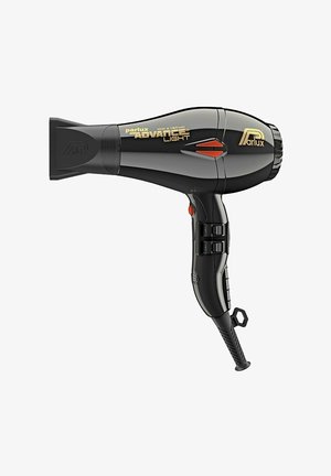 Parlux Advance Light haardroger in zwart met gouden accenten. Voorzien van een gestructureerde grip handvat, een rode knop en twee verstelknoppen aan de zijkant.