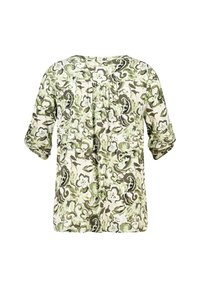 Korte mouwen blouse van lichtgewicht stof met een bloemen- en paisleypatroon in tinten groen en crème, met een relaxte pasvorm en een geplooide achterkant.