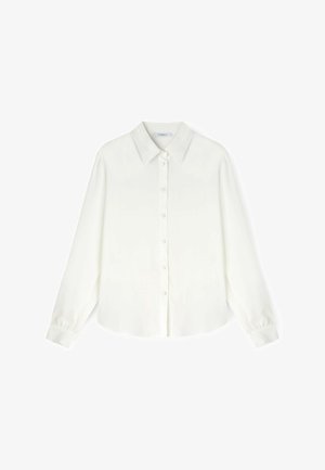 Witte button-up shirt van gladde stof, met een klassieke kraag, lange mouwen met manchetten en een rechte zoom.