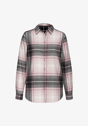 Mīksta auduma krekliņš ar pikotiem, kas ir rozā, melnā un pelēkā krāsā. Klasisks apkakle un garās piedurknes ar pogu aprocēm.