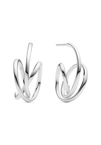 Silver hoops med sammanflätade, förlängda element med en polerad finish och säker bakre postdesign.
