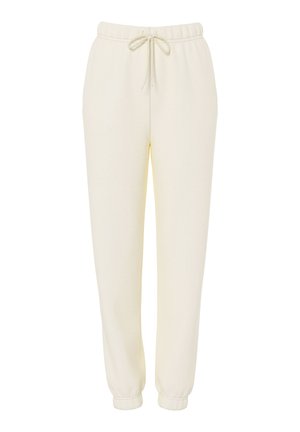 Casual sweatpants in roomkleur met een elastische tailleband en trekkoord, taps toelopende pijpen en elastische boorden.