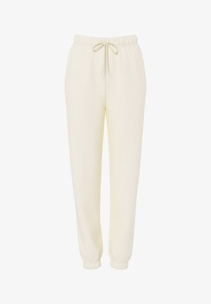 Casual sweatpants in roomkleur met een elastische tailleband en trekkoord, taps toelopende pijpen en elastische boorden.
