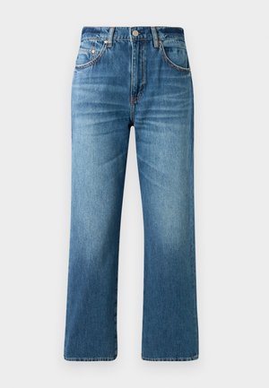 Lyseblå denimjeans med rett ben-design, fem-lomme stil og subtil fading. Har en klassisk knappelukking og sømdetaljer.