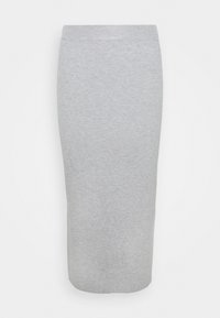 Šedá žebrovaná sukně ke kolenům s přiléhavým střihem. Vyrobena z pružného materiálu, s hladkým elastickým pasem pro pohodlí.