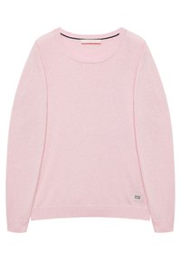 Pink pullover sweater made of soft material. Features a round neck, long sleeves, ribbed hem, and a small "POLO CLUB" tag on the front.