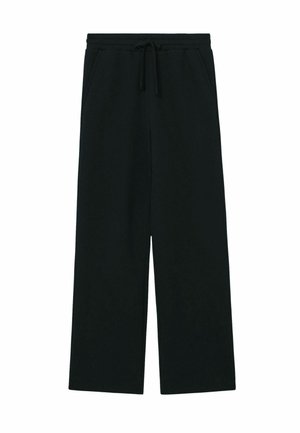 Čierne široké nohavice s elastickým pásom a šnúrkou. Obsahujú bočné vrecká a hladkú textúru. Odolný materiál pre pohodlie.