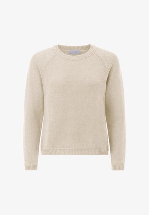 Beežika värvi pikad varrukad ja ümmarguse kaelusega kampsun, millel on soonikkoes varrukaotsad ja alläär ning mis on valmistatud tekstuurse kangast.