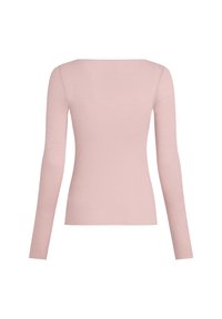 Langsleeve top in zachte roze stof, met een vierkante halslijn en slim-fit ontwerp. Gladde textuur zonder zichtbare patronen of accenten.