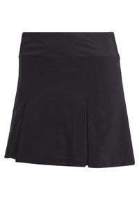 Falda atlética negra con una cinturilla ajustada, diseño plisado y textura suave. Fabricada con material elástico, adecuada para ropa activa.