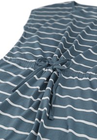 Blauw-wit gestreepte jurk, zachte stof, losse pasvorm met een verzamelde taille, met een strikdetail in het midden.