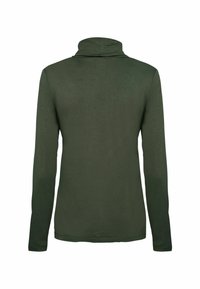 L�ångärmad, olivgrön polotröja i mjukt, stretchy material; har en hög halsringning och figurnära design.