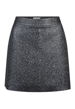 Zwarte reliëf mini rok met een gestructureerd oppervlak. Voorzien van een soepele tailleband en een geflareerde A-lijn vorm, geschikt voor casual gebruik.