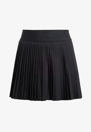 Falda negra plisada con una cinturilla elástica ancha. Confeccionada con una tela ligera, presenta pliegues uniformemente espaciados y un diseño acampanado.