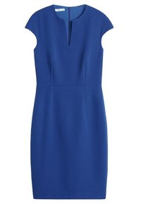 Bla dresses mit taillierter Passform, einem Design mit kurzen Ärmeln, einem tiefen Ausschnitt mit Schlüsselöffnung vorne und glatter Textur. Mit einem Reißverschlussverschluss hinten.