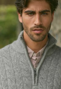 Next TEXTURED PREMIUM SOFT TOUCH ZIP NECK - Pulóver - grey cable
