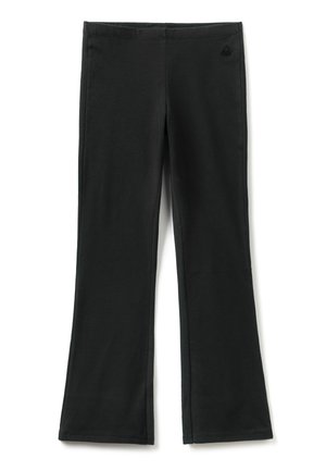 Leggings neri a campana realizzati in cotone morbido e elastico con una texture liscia. Presentano una cintura elastica e un logo discreto sul davanti.