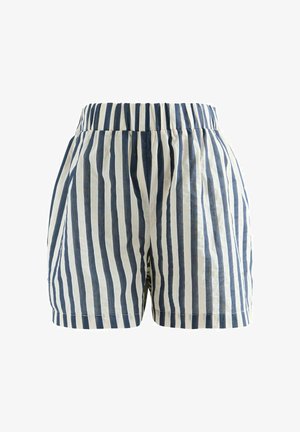 Bavlněné šortky s elastickým pasem, svislými námořnicky modrými a smetanovými pruhy a volným střihem.