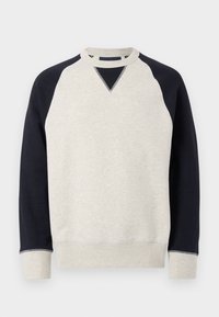 Φούτερ με λαιμόκοψη crew, με ανοιχτό γκρι σώμα, μαύρα μανίκια raglan και γκρι μανσέτες και τελείωμα.