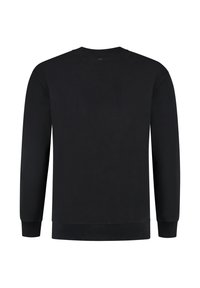 Zwarte sweatshirt met lange mouwen, een ronde halslijn en ribgebreide boorden en onderrand. Zachte stof met een gladde textuur, zonder zichtbare logo's.