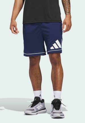 Marinen blå atletiske shorts med hvide detaljer og et Adidas-logo. Lavet af letvægtsmateriale med en afslappet pasform og sidepiping-detaljer.