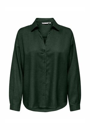 Tume roheline pika varrukaga nööpidega särk pehmest, tekstureeritud kangast. Omab kraed ja lõdva istuvusega ümarat hem.