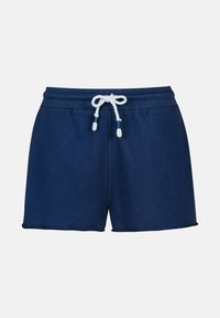 Navyblauwe sweatshorts gemaakt van zachte stof, met een tailleband met trekkoord en elastiek. De zoom is afgewerkt met een eenvoudige stiksel.