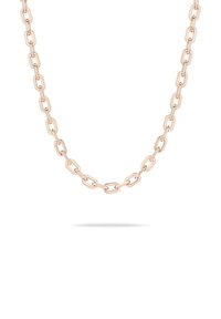 Rose gold kædedesign med forlængede led, der har en glat, poleret overflade og et let design.