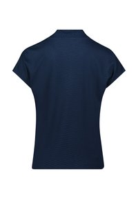 Navy blue short-sleeved polo shirt with a textured fabric, featuring a classic collar and a straight cut, without visible logos or accents.