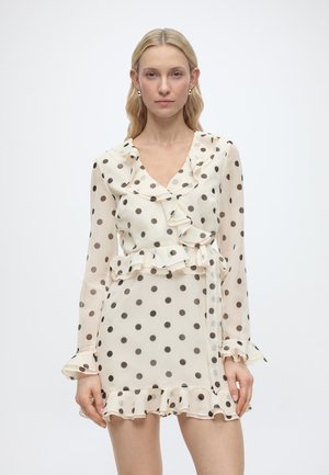 FRILL DETAIL SPOT MINI DRESS - Hverdagskjole - ivory spot