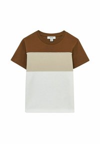 Reiss REISS COLE COTTON COLOUR-BLOCK PIPED T-SHIRT - T-shirts print - tobacco brown multi
