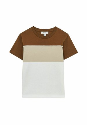 REISS COLE COTTON COLOUR-BLOCK PIPED T-SHIRT - Camiseta estampada - tobacco brown multi