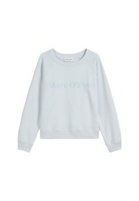 Jasnoniebieska bluza crewneck z długimi rękawami, z haftem "Marc O'Polo" na piersi w dopasowanym niebieskim kolorze.