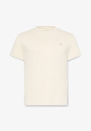 T-shirt a maniche corte in cotone avorio, con un piccolo logo ricamato sul petto, scollo rotondo e una vestibilità comoda.