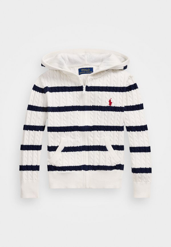 STRIPED COTTON HOODED FULL ZIP SWEATER - Cardigan