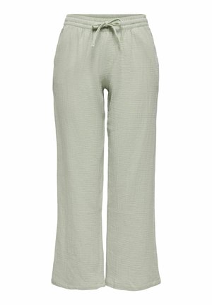 Lysegrønne bukser med vidt ben, elastisk talje og justerbar snor, lavet af tekstureret og let stof.