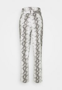 Slangenhuid-print broek in wit en grijs, met een slim fit, recht profiel en een gladde, gevarieerde textuur.