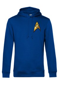 Felpa blu in misto cotone, con un insignia dorata di Starfleet sul lato sinistro del petto. Il design include cappuccio con cordino e maniche lunghe.