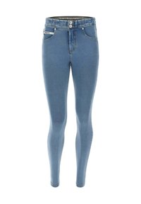Ei valittu, light blue jeans yellow seams