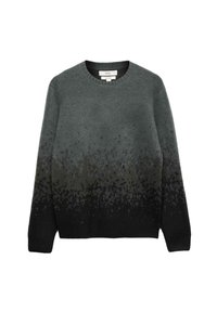 Maglione grigio con un design a gradiente che passa da grigio chiaro nella parte superiore a nero nella parte inferiore. Realizzato in un tessuto morbido e testurizzato.