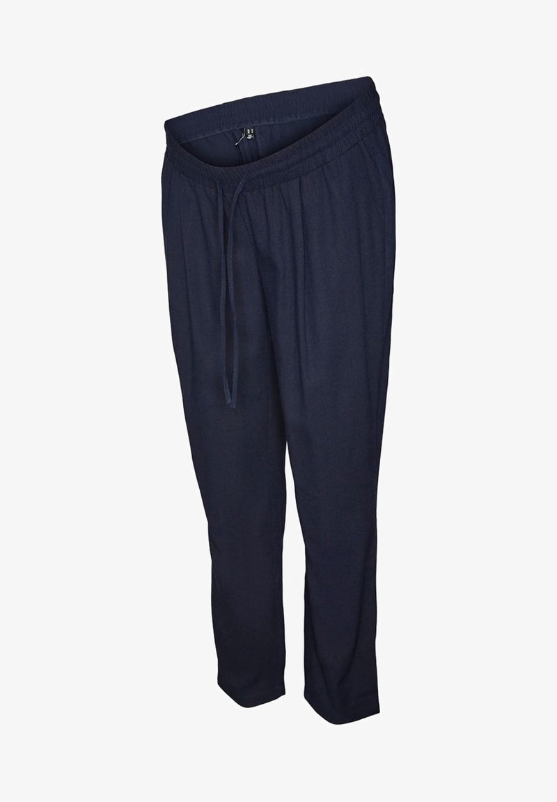 Pantalons de jogging bleu marine en tissu doux avec une taille élastique et un cordon de serrage. Design à jambes droites, léger et texture respirante.