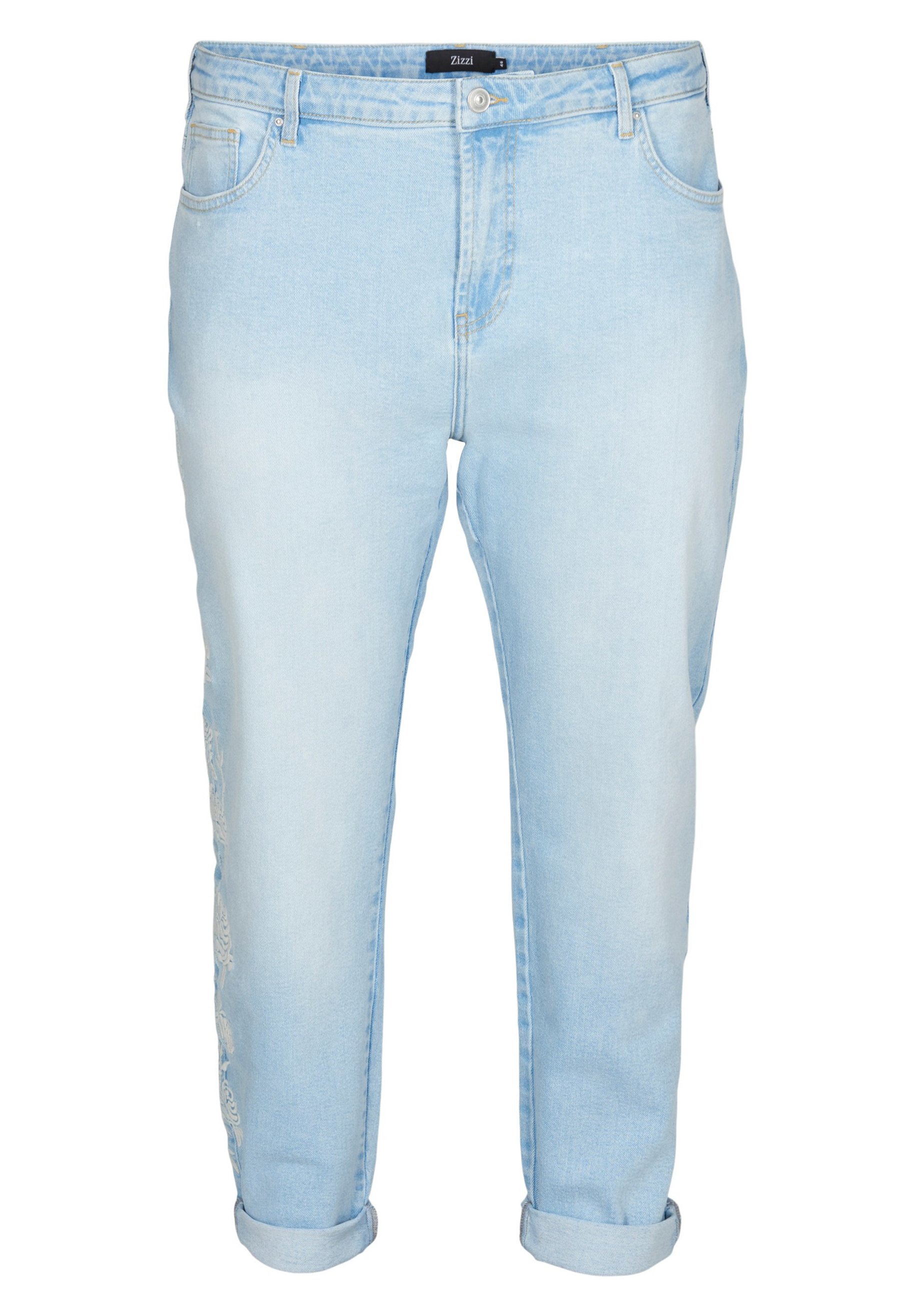 Zizzi MIT STICKEREI - Jeans slim fit - light blue denim/celeste - Zalando