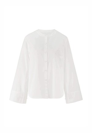 Camicia bianca con colletto alla cinese, maniche lunghe e orlo dritto. Realizzata in tessuto liscio con una vestibilità classica.