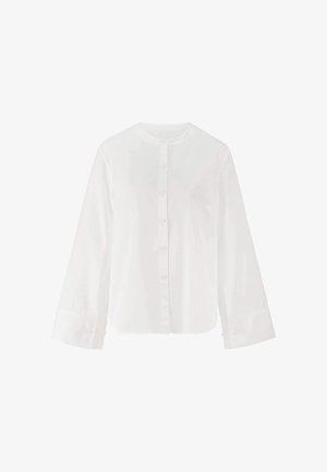 Witte button-up shirt met een Mandarin-kraag, lange mouwen en een rechte zoom. Gemaakt van gladde stof met een klassieke pasvorm.