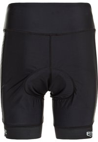 Svarta cykelshorts i stretchtyg, med en vadderad insats, elastisk midja och förstärkt sömnad. Logotyper på fållen.