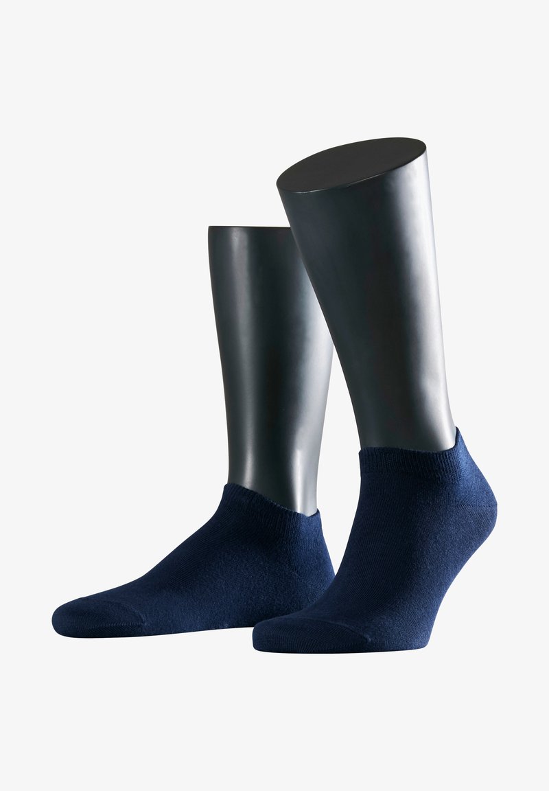 Marineblauwe enkelsokken van textiel; laag uitgesneden ontwerp met een gladde teennaad, elastische boord en naadloze constructie.